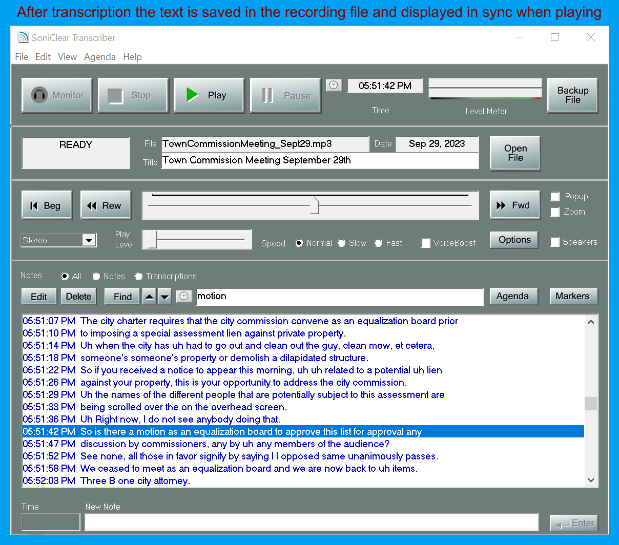 screenshot of SoniClear Cloud Transcription